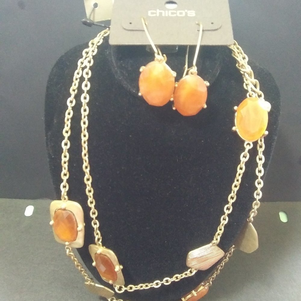NWT CHICOS Norma long statement  Necklace matching earrings set